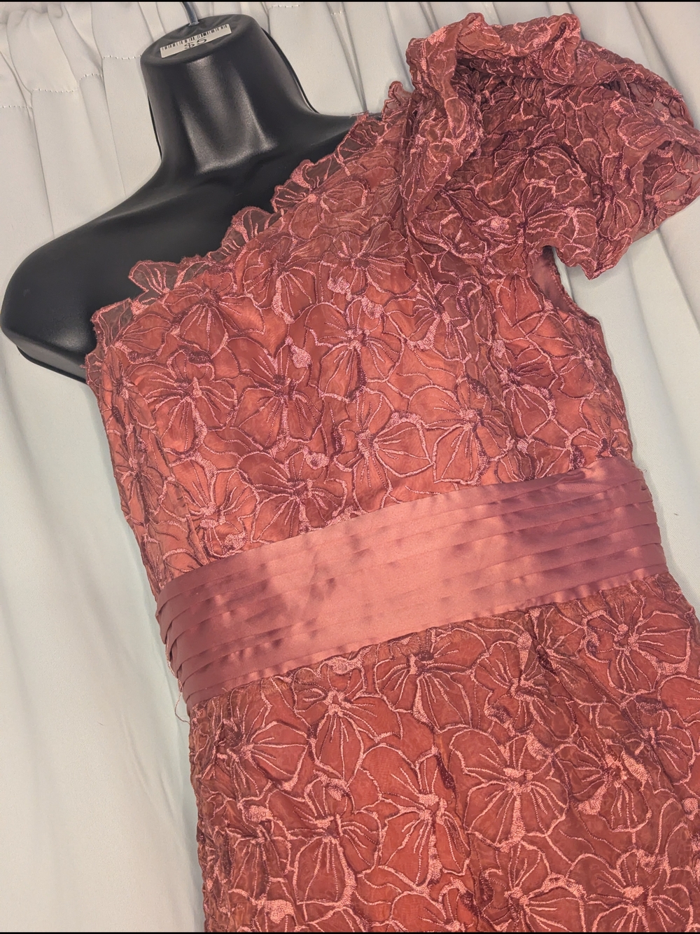 Jessica Simpson One-Shoulder Floral Lace Dress in Dusty Rose